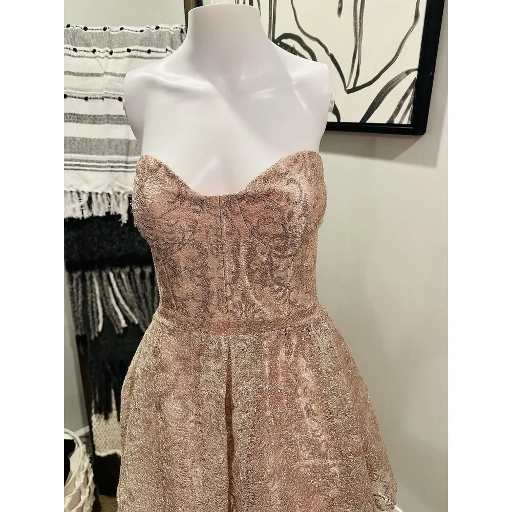 NEW GIANNI BINI GB Rose Gold Pink Silver Lace Overlay Strapless Size 13 $179 - Picture 3 of 14